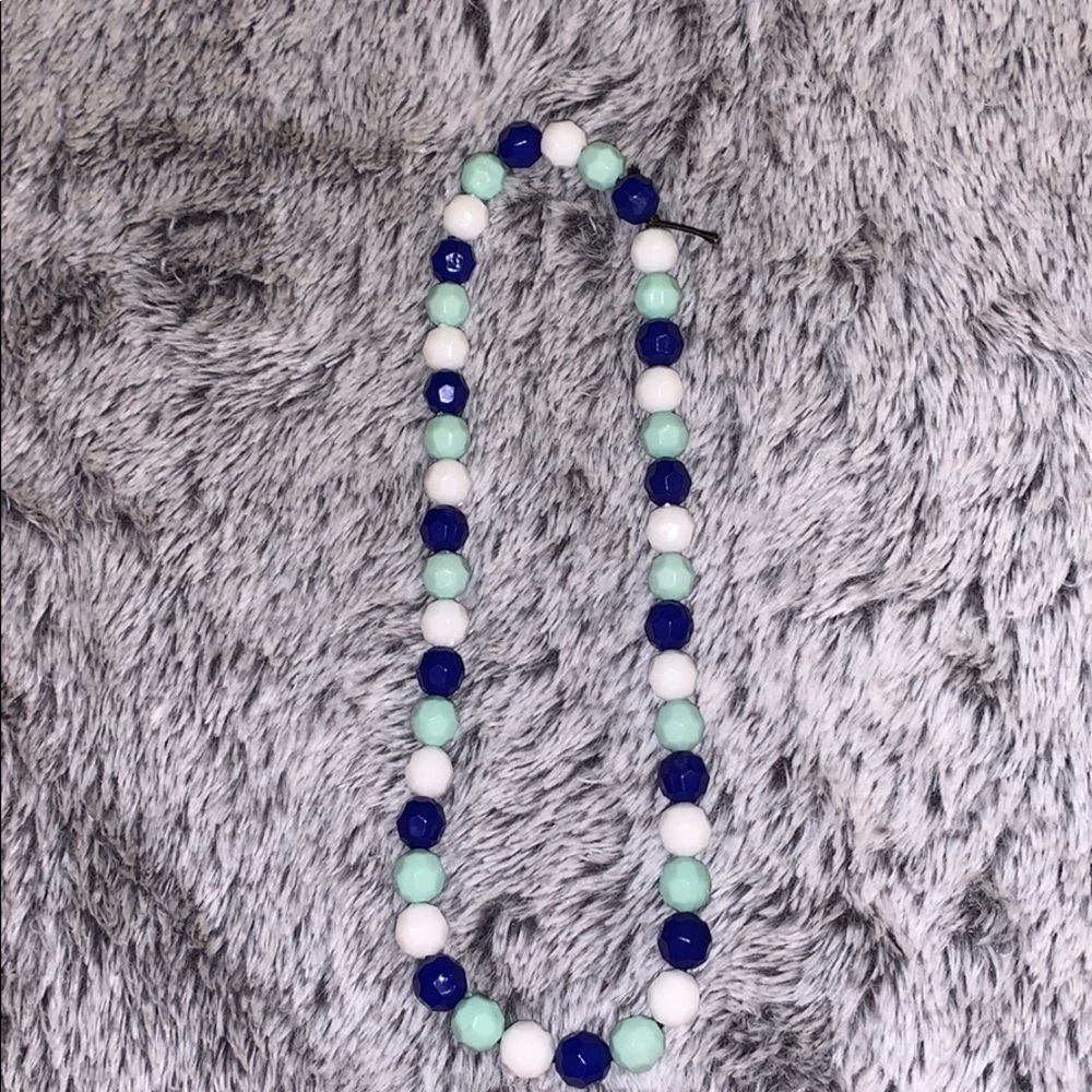 dark blue, light blue, and white beaded choker!